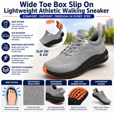 Men's Wide Toe Box Slip On Walking Shoes Flat Feet Arch Support Lightweight Low