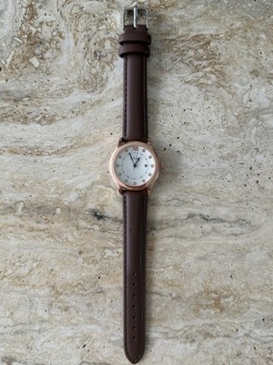 Gogoey Ladies Rose Gold Watch Brown Leather Strap Crystal Dial