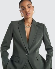 River Island Womens Blazer Green Long Sleeve Oversized Collared Outerwear Top