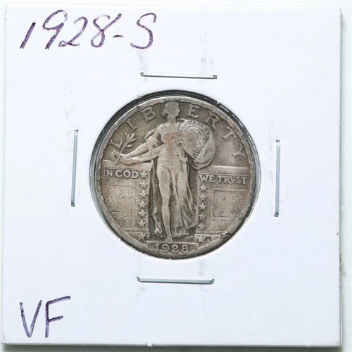 1928-S 25C Standing Liberty Silver Quarter Dollar in VF Condition #6353