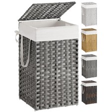 SONGMICS Laundry Hamper with Lid, 17.2 Gallon 65 L Synthetic Rattan Clothes