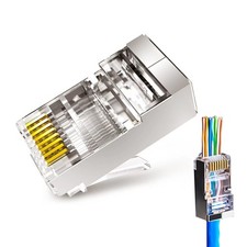 EZYUMM 20-Pack Cat6a RJ45 Connector Pass Through, Gold Cat6a,