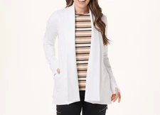 Susan Graver Weekend Brushed Back Knit Open Front Cardigan White Medium Size