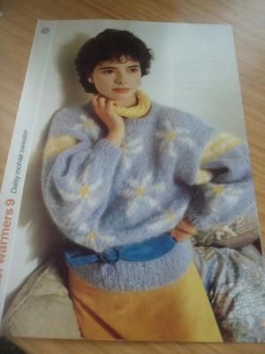 VINTAGE 1980S 1985 MOHAIR KNITTING PATTERN LADIES DAISY FLOWERS SWEATER 34 38