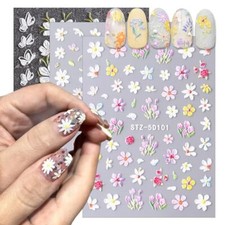 3pcs Flower Nail Art Stickers 5D Embossed Nail Decals Spring Daisy flower 2