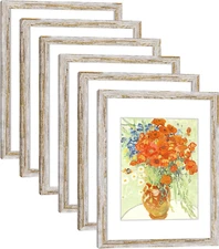 Rustic Distressed Retro Style White Frame 11X14 Picture Frame Set of 6 with Real