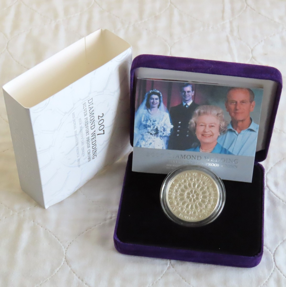 2007 DIAMOND WEDDING PIEDFORT SILVER PROOF £5 CROWN - complete