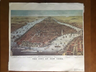 New York City NYC Vintage Panoramic City Map 1976 17'' x 19'' 