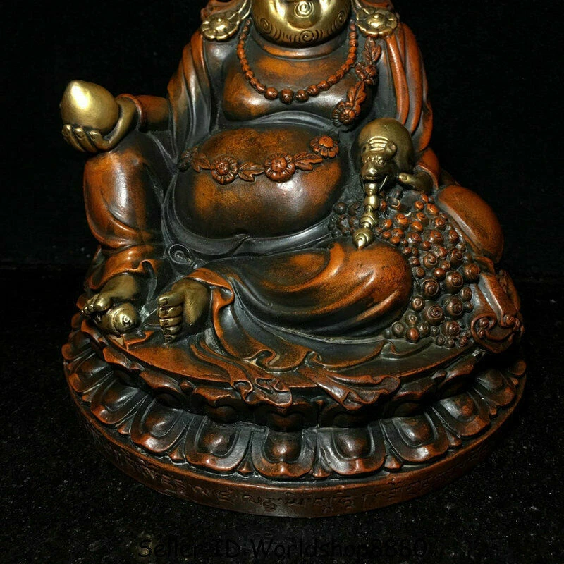 Estatua de Buda Dios Riqueza Jambhala Amarillo Tíbet Dorado Oro 24k Cobre Rojo Antiguo 7.6" Foto 3 de 4