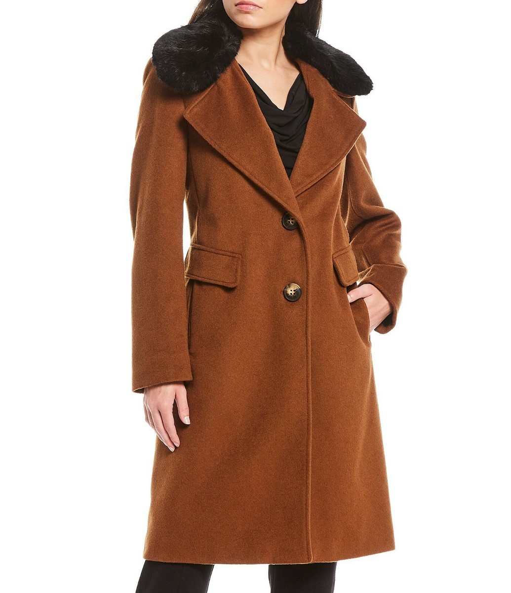 Calvin Klein Women Single breasted Wool Blend Coat Tobacco Brown Sz XL