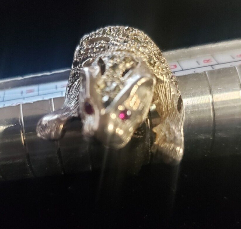 Vt Sterling Silver Marcasite Ruby Articulated Jag… - image 16