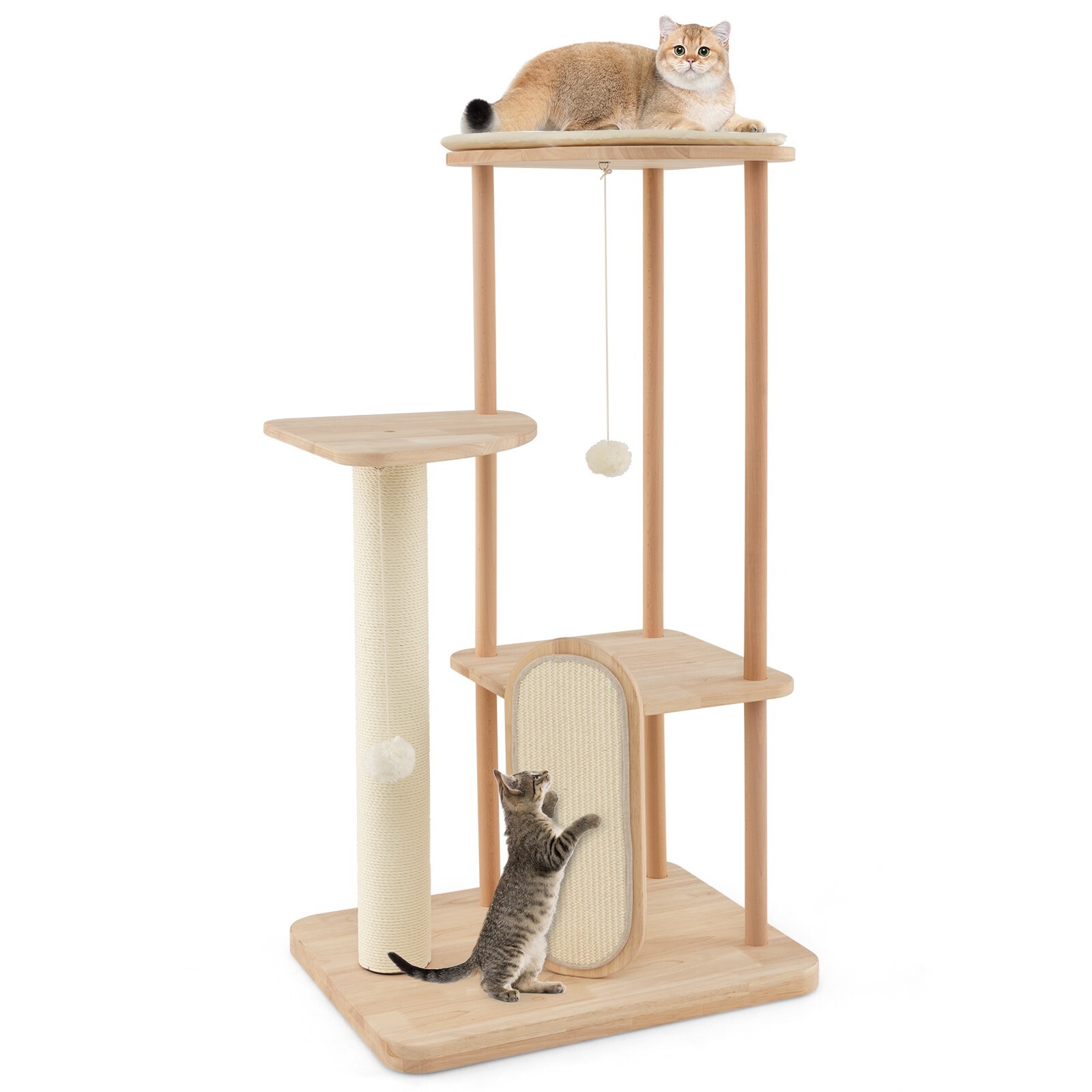 Kratzbaum Holz Sisal Katzenturm Katzenbaum mit hängendem Spielzeug
