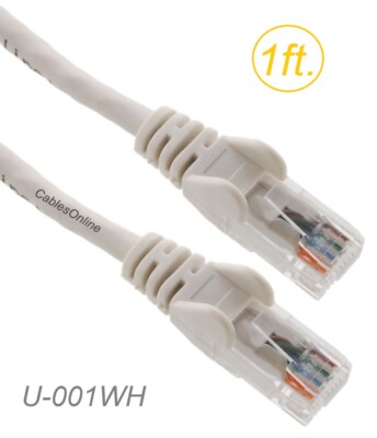 1ft. CAT5e UTP RJ45 Copper Ethernet Patch Cable w/Snag-less Molded Boots, White