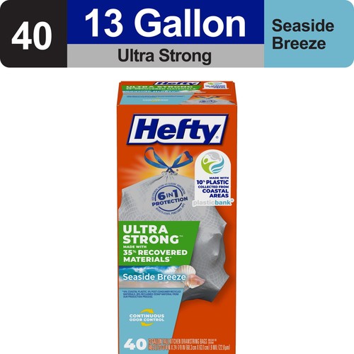 Ultra Strong 13 Gallon Trash Bags, Tall Kitchen, Gray, Seaside Breeze, 40 Bags