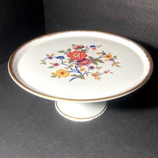 French Couleuvre Porcelain Pedestal Cake Stand Limoge Re-Edition Art 11" Diam.