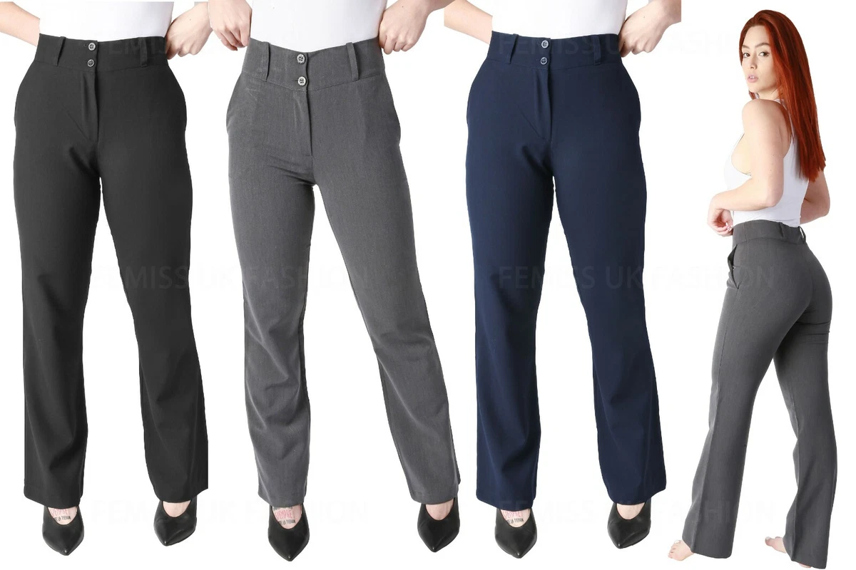 Women Tailored Wide Leg Trousers Work Day School Office Girls Smart Formal  Pants