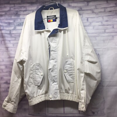 Hartwell Via Sport White And Blue Full Zip Windbreaker Jacket Mens Size Large