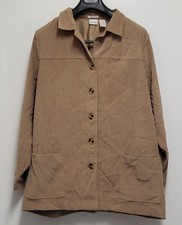 Cherokee Womens Shirt Jacket 20w Shacket Faux Sueded Button Up Stretch Beige Nwt