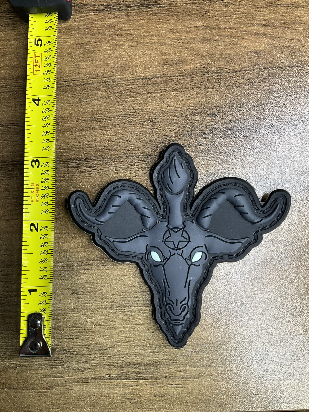 Devil Lucifer Black  Large Ram Goat Glow PVC Tactical Morale (HOOK-3D PVC Rubber