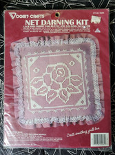 Victorian Rose Lace Net Darning 14in Ruffle Pillow Kit Sealed Vogart Crafts 2526
