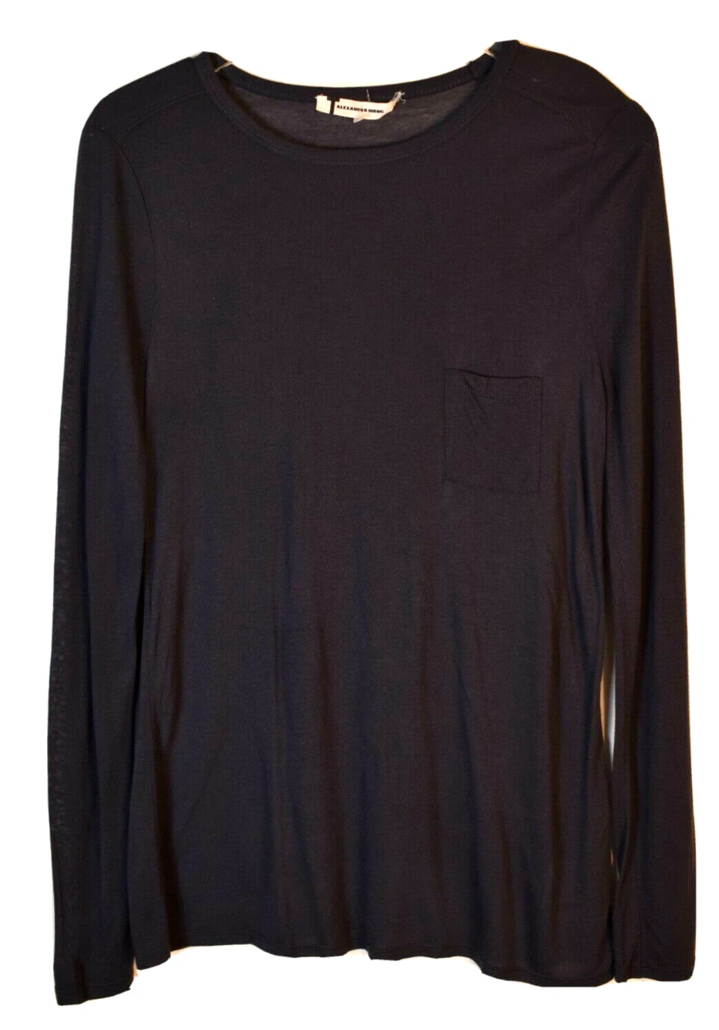 T Alexander Wang Womens Long Sleeve T Shirt Top Sz Small Blue Pocket Crew Neck