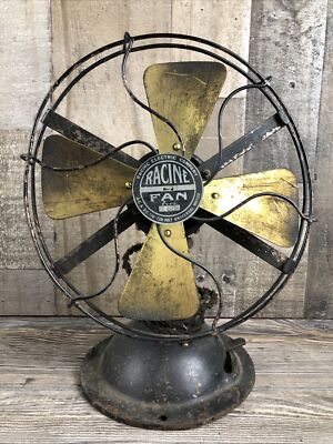 Vintage Antique Racine Electric Company Brass Metal Desk Fan Model