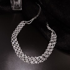Choker Necklace Silver Crystal Rhinestone Diamante Shine Sparkly Party Gift UK