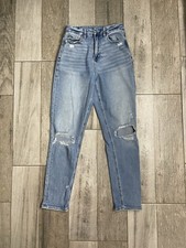 American Eagle Curvy Mom Stretch Jeans Womens Size 2 Long High Rise Blue Denim