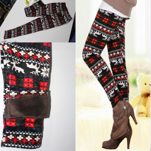 Women's Winter Fleece Lined Thick Warm Leggings Warm Insulated Christmas Pants - Picture 11 of 23