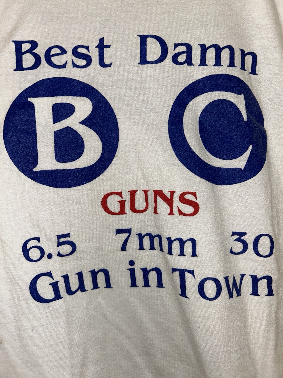 VTG 80s Single Stitch Ringer TShirt Screen Stars XL USA B C Best Damn Guns Adver