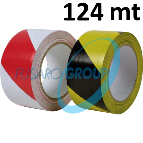 6 ROTOLO NASTRO ADESIVO SEGNALETICO PVC 50 mm X 124 mt BIANCO/ROSSO GIALLO/NERO - 第 1/2 張圖片