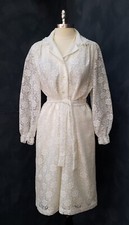 FLASH SALE Vintage 70s White Lace Long Sleeve Shirt Dress M/L EUC