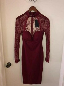 fashion nova red long sleeve dress