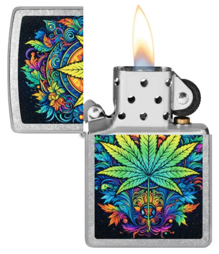 Zippo 46575, Cannabis Leaf Design, Street Chrome Finish Lighter, NEW - 第 2/3 張圖片