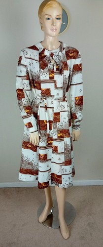 VESTIDO DE DÍA MIDI SECRETARIA ESTAMPADO PARCHE NARANJA Y BLANCO ICÓNICO VINTAGE AÑOS 70 18 - Imagen 7 de 7