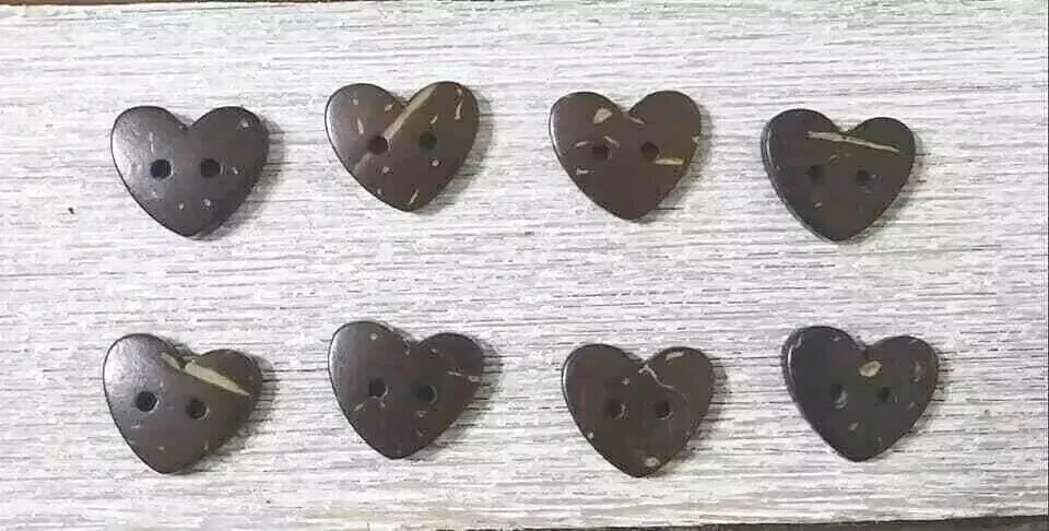 hearts natural coconut buttons sewing 2 holes 1/2 inch 8pc set - Image 2 of 2