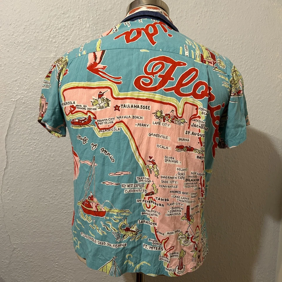 Винтажная женская гавайская рубашка Jams World размер S карта Флориды вискоза на пуговицах - Изображение 4 из 4