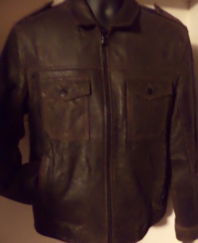 Kenneth Cole New York Men Classic Zipper-Front Leather Jacket Size M Color Brown