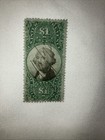 1800’s US Revenue Stamps Scott #R144 - $1 Used Pen Cancel Hinge Mark — photo 5