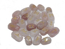 Rose Quartz Rune Set Polished Stone Engraved Symbol 25 pcs Set Crystal Reiki