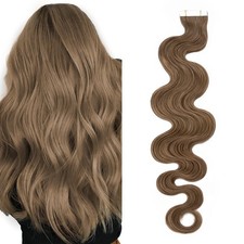 SEGO Wavy Tape In Hair Extensions Human Hair 20pcs 50g 18 Inch Light Brown Remy