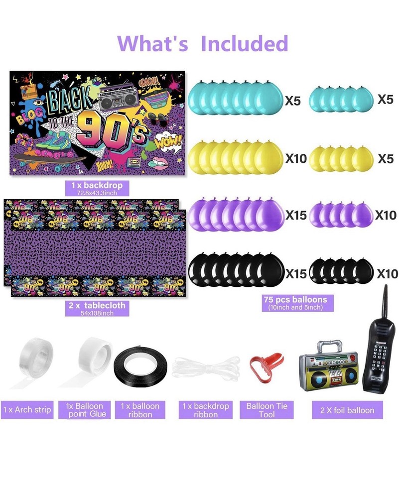 New 90s Theme Party Decorations 90’s Banner Foil Balloons Signs Can