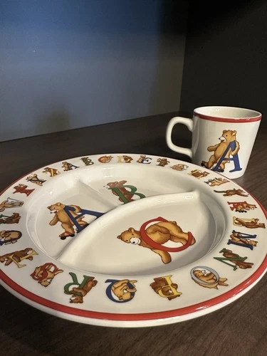 Authentic Vintage 1994 Alphabet Bears Tiffany & Co. Divided Plate And Mug Set