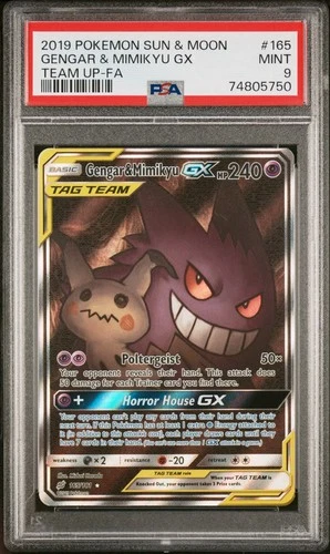 PSA 9 GENGAR & MIMIKYU GX 165/181 | Team Up Tag Full Art Graded Pokemon Card