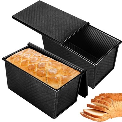 2pack 1LB Black Pullman Loaf Pan with Lid, Non-Stick Sandwich Bread Loaf Pan,...