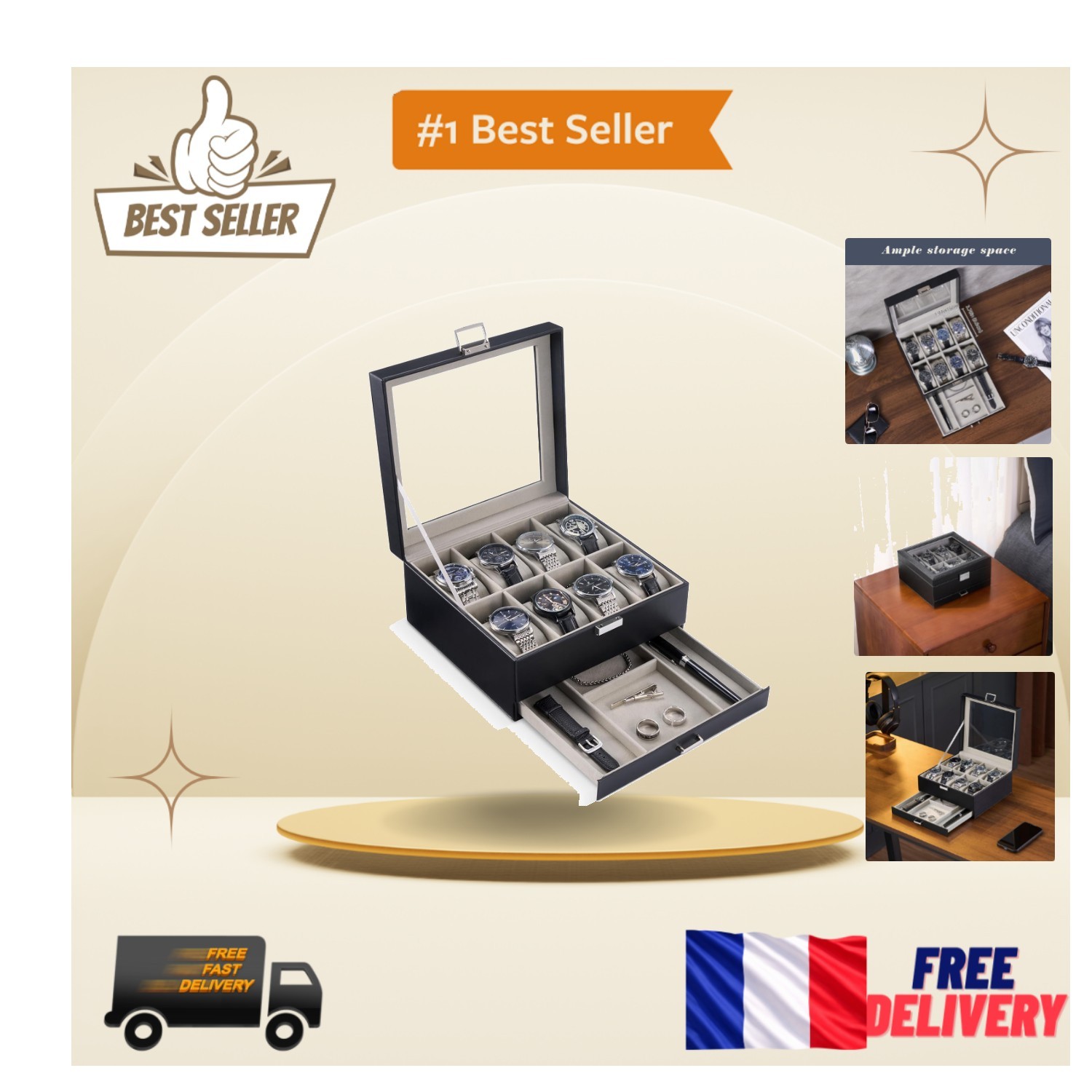 Boite à Montre ProCase Idée Cadeau Idéale Coffret Boitier Vintage pour 8 Montres Homme