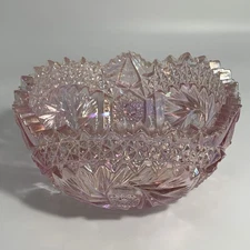 Vintage L.E. Smith “Comet In The Stars” Iridescent Pink Carnival Glass Bowl