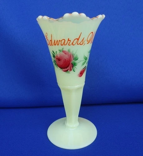 HEISEY EAPG Uranium UG Custard Glass Trumpet Vase - Souvenir PORT EDWARDS Wis WI