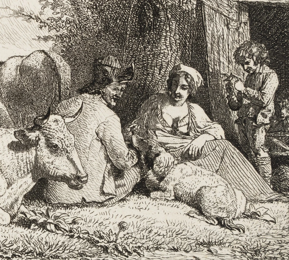 J. DEMARNE (1752-1829), Bauernfamilie mit Vieh, Radierung Rokoko Tiere 1750-1799 - Bild 4 von 4