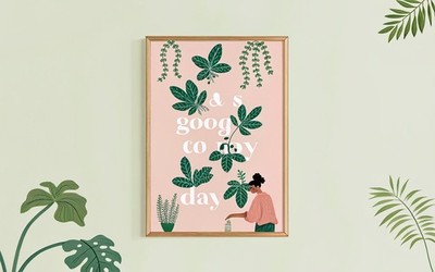 Its a Good Day to Be Happy Botanical Text Zitat Galerie Blätter Dschungel Tropical P